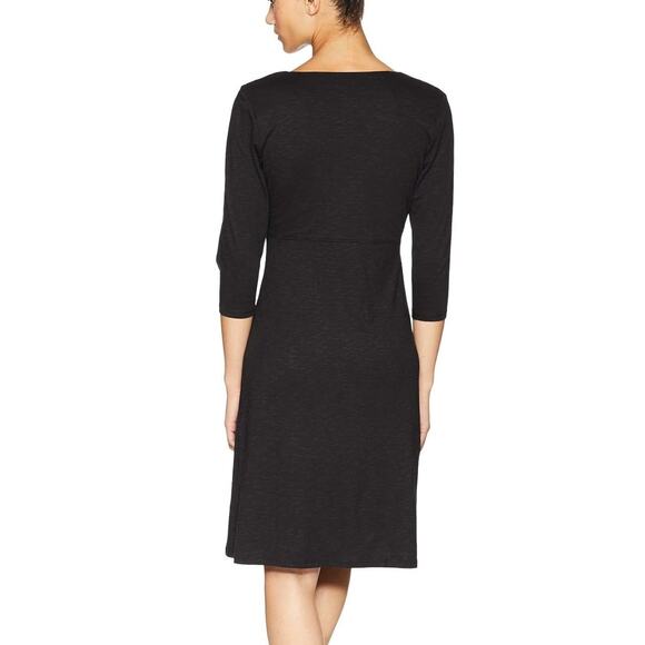 Toad & Co Rosalinda Black Space Dye V-neck 3/4 Sleeve Comfortable Everyday Dress - Picture 2 of 13